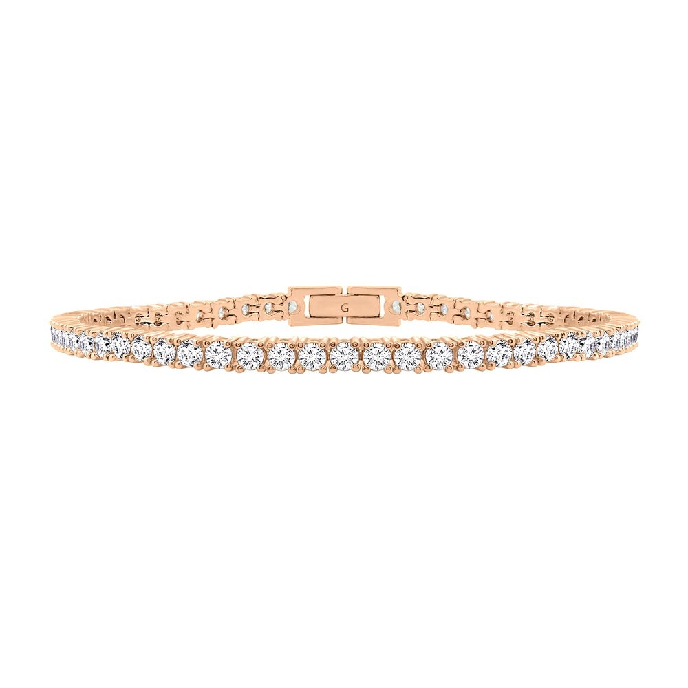 GEMOUR IM Rose Gold plated Round cut Cubic Zirconia Classic Tennies Bracelet, 7.25inch