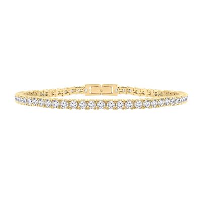 GEMOUR IM Yellow Gold plated Round cut Cubic Zirconia Classic Tennis Bracelet, 7.25inch