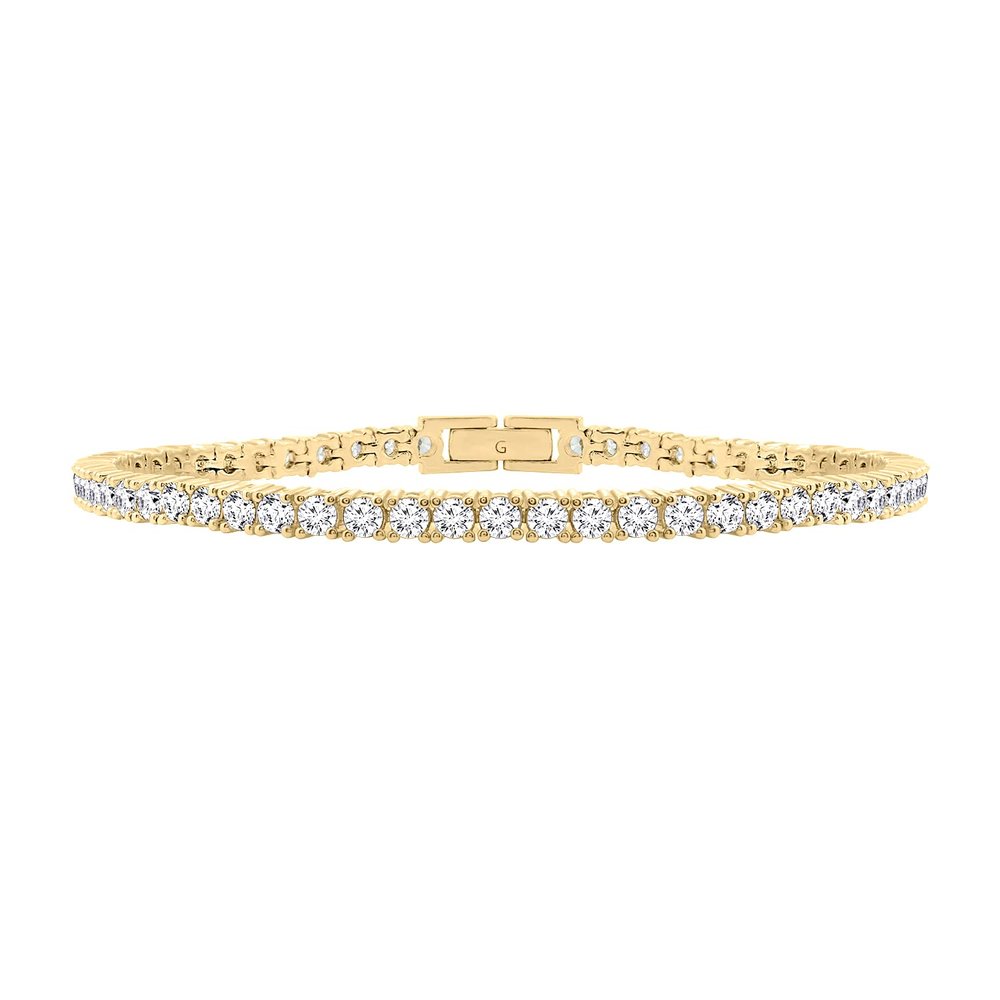 GEMOUR IM Yellow Gold plated Round cut Cubic Zirconia Classic Tennis Bracelet, 7.25inch