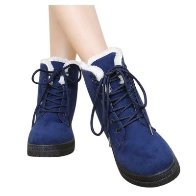 Bcshiye Women's Winter Snow Boots Outdoor Anti-Slip Ankle Boots Suede Warm Fur Lined Booties Lace Up Flat Platform Shoes