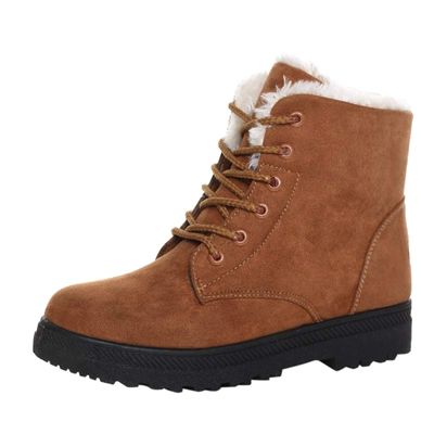 Bcshiye Women's Winter Snow Boots Outdoor Anti-Slip Ankle Boots Suede Warm Fur Lined Booties Lace Up Flat Platform Shoes