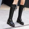 Bcshiye Women's Knee High Riding Boots Lace Up Wide-Calf Knee High Motorcycle Winter Combat Fashion Boots view 2