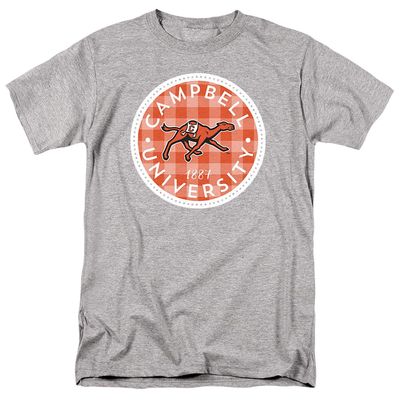 Campbell University Official Plaid Badge Unisex Adult T Shirt,Athletic Heather, 5X-Large