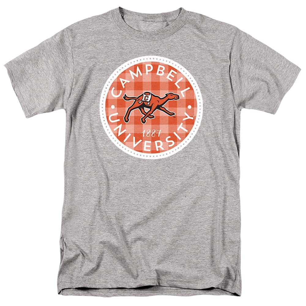Campbell University Official Plaid Badge Unisex Adult T Shirt,Athletic Heather, 5X-Large
