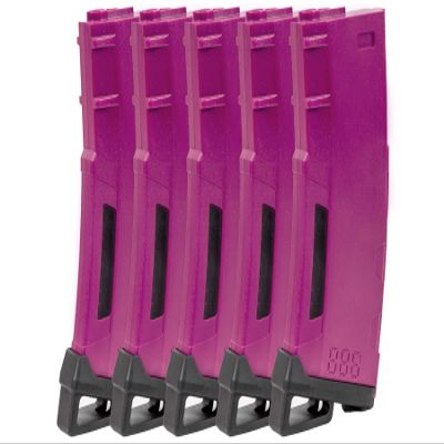 Lancer Tactical Airsoft M4 M16 Series Polymer 130 Round Transparent Window High Speed Mid-Cap Airsoft Magazine- Pack of 5 (Purple 5 Pack)