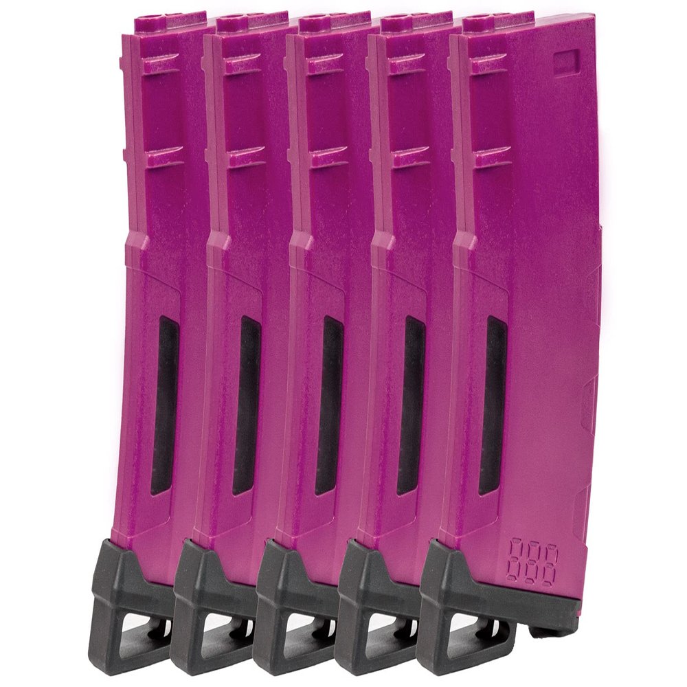 Lancer Tactical Airsoft M4 M16 Series Polymer 130 Round Transparent Window High Speed Mid-Cap Airsoft Magazine- Pack of 5 (Purple 5 Pack)