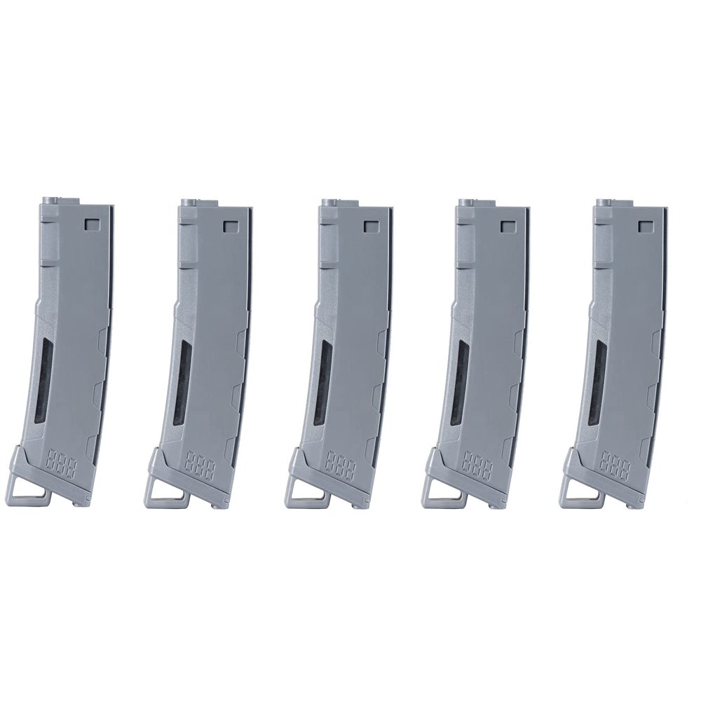 Lancer Tactical Airsoft M4 M16 Series Polymer 130 Round Transparent Window High Speed Mid-Cap Airsoft Magazine- Pack of 5 (Gray 5 Pack)