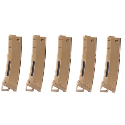 Lancer Tactical Airsoft M4 M16 Series Polymer 130 Round Transparent Window High Speed Mid-Cap Airsoft Magazine- Pack of 5 (TAN 5 Pack)