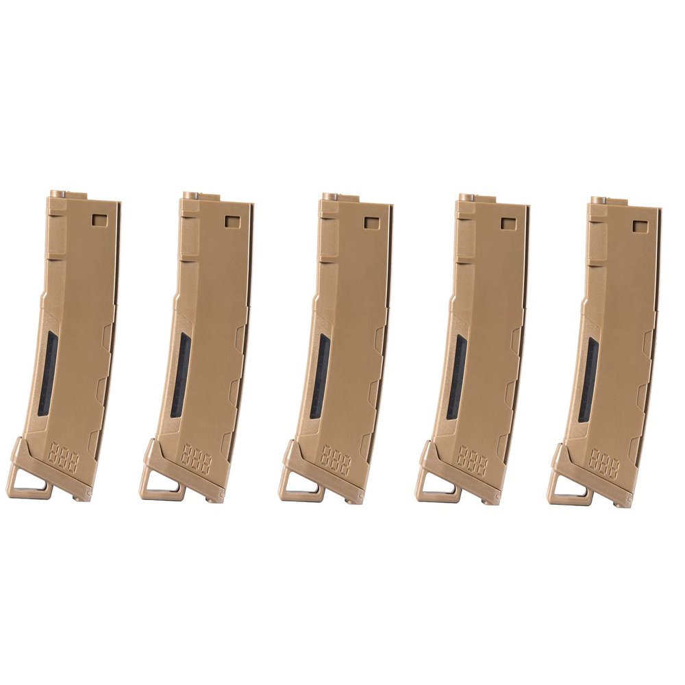 Lancer Tactical Airsoft M4 M16 Series Polymer 130 Round Transparent Window High Speed Mid-Cap Airsoft Magazine- Pack of 5 (TAN 5 Pack)