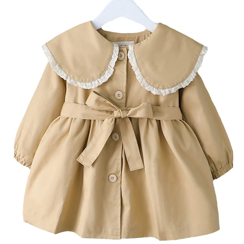 EISHOW Toddler Baby Girls Lace Trench Jacket Coat Fall Winter Double Breasted Ruffle Trim Belted Trench Windbreaker Outerwear