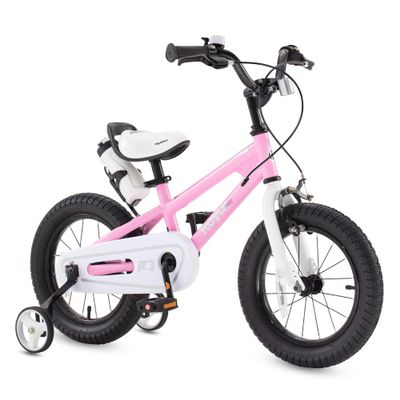 Royalbaby Freestyle Outdoor Children's Bicycle Dual Handbrakes Sporty Kid Bike with Training Wheels and Adjustable Seat, 12 Inch, Pink