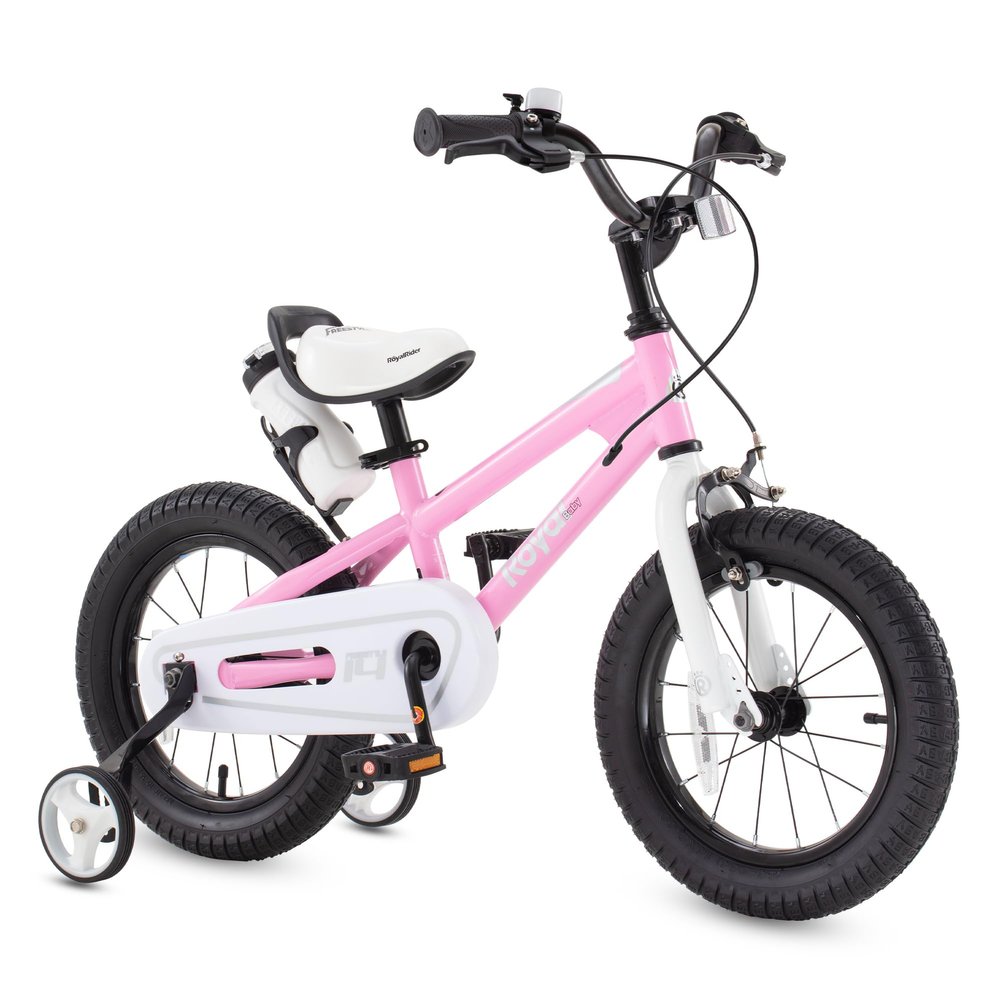 Royalbaby Freestyle Outdoor Children's Bicycle Dual Handbrakes Sporty Kid Bike with Training Wheels and Adjustable Seat, 12 Inch, Pink