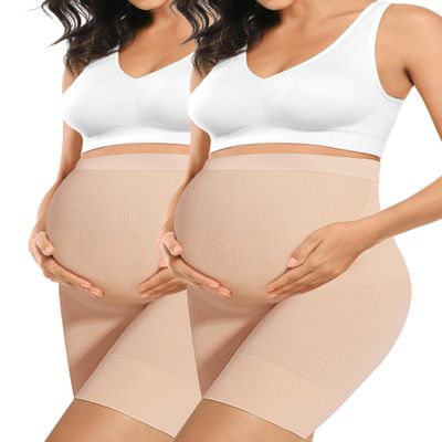 Peauty Maternity Dress Maternity Shapewear Pregnancy Dress for Photoshoot Elastic High Waist Mid Thigh Pregnancy Shaper Plus Size Underwear (Double Nude XXL)