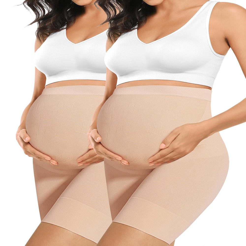 Peauty Maternity Dress Maternity Shapewear Pregnancy Dress for Photoshoot Elastic High Waist Mid Thigh Pregnancy Shaper Plus Size Underwear (Double Nude XXL)