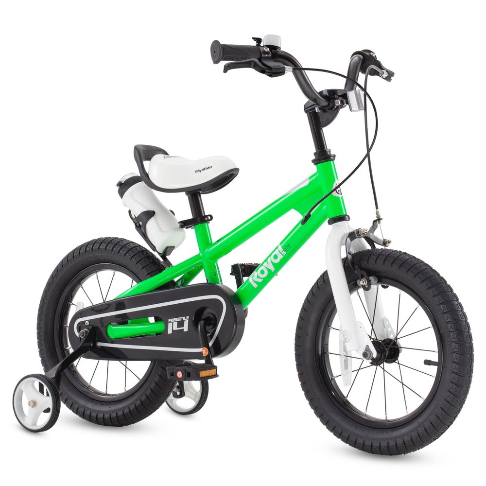 RoyalBaby Boys Girls Kids Bike 12 Inch BMX Freestyle 2 Handle Brakes Toddler Beginner Bicycles with Training Wheels Children Bicycle Green