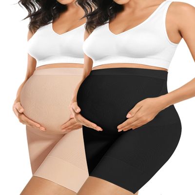Peauty Maternity Dress Baby Shower Dress Pregnancy Belly Band Maternity Belly Band Support Bump Friendly Clothes Plus Size Pregnancy Shorts Underwear (Black+Nude XXL)