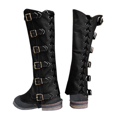 LIALIYA Retro Leather Gaiters, Medieval Soldier Knights Boots Cover Gothic Cosplay Adjustable Shoes Cover, for Hiking, Climbing, Hunting, Trekking,Black