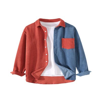 UANEO Mens Shacket Patchwork Long Sleeve Button Down Corduroy Shirts for Men (Orange-XL)