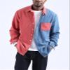 UANEO Mens Shacket Patchwork Long Sleeve Button Down Corduroy Shirts for Men (Orange-XL) view 2