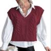 Women's Plaid Geo Sleeveless V Neck Knit Crop Top Sweater Vest Red XXL view 1