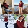 Women's Plaid Geo Sleeveless V Neck Knit Crop Top Sweater Vest Red XXL view 2