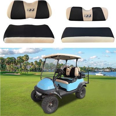 10L0L Golf Cart Front and Back Seat Cover Set for Club Car DS Precedent & Yamaha, Dress Up Your Old Golf Cart Seat - Black + Beige