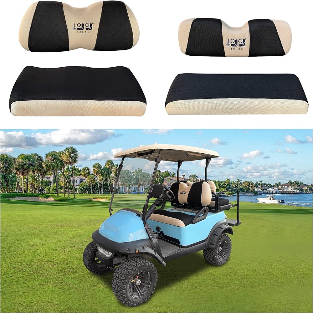 10L0L Golf Cart Front and Back Seat Cover Set for Club Car DS Precedent & Yamaha, Dress Up Your Old Golf Cart Seat - Black + Beige