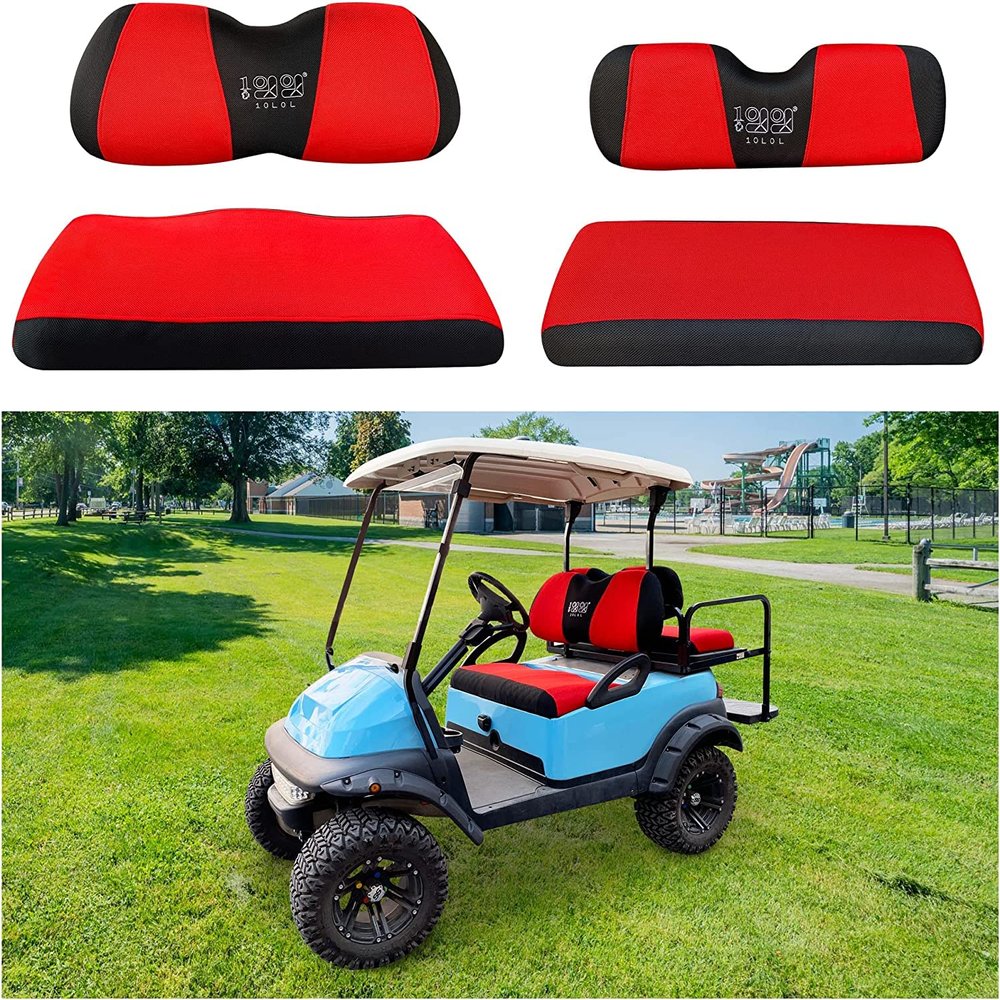 10L0L Golf Cart Front and Back Seat Cover Set for Club Car DS Precedent & Yamaha, Dress Up Your Old Golf Cart Seat - Red and Black