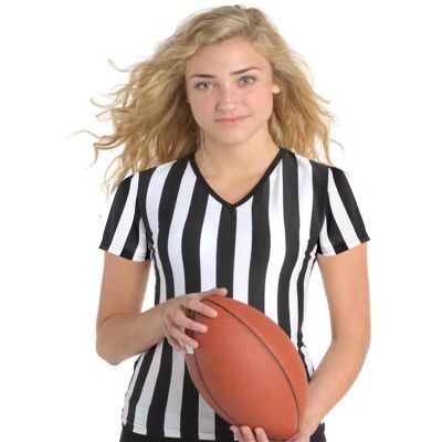 Amoy Women's Referee Shirt Christmas Costume Short Sleeve Jersey Black & White Striped Official Umpire Ref Accessories Uniform Football Basketball Soccer XXL