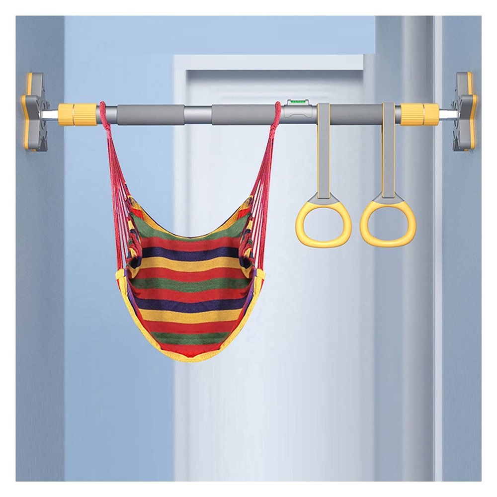 Pull Up Bars Door Chin Up Bar, No Screws Horizontal Bar Fitness Bar Set, Portable Strength Training Equipment with Swing and Gymnastic Ring (Size : 130-160cm)