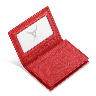 HISCOW Full Grain Leather Business Card Holder Case, Pebbled Red