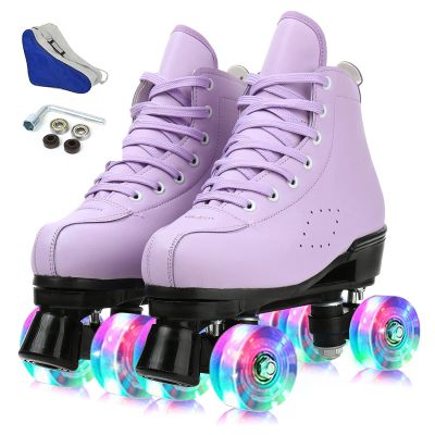 YYW Roller Skates for Women Girls Classic Double-Row Roller Skates High-top PU Leather Roller Skate Shoes Indoor Outdoor Roller Skates Purple