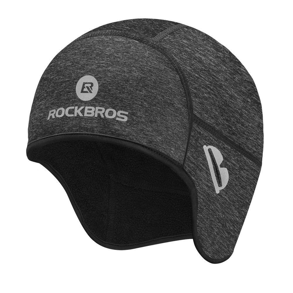 ROCKBROS Skull Cap Helmet Liner Winter Thermal Cycling Caps for Men Women Running Beanies Hat with Glasses Holes Grey