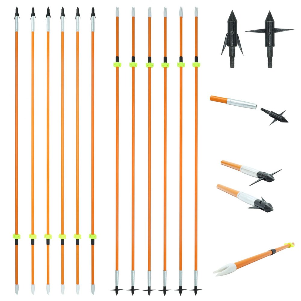 12 Pcs Archery 33Inch (85 cm) Hunting Slingshot Fishing with Arrows Fiberglass Bowfishing Arrow Hunting Arrows with Nock and Safety Slide Outdoor Hunting Shooting Fish Arrows