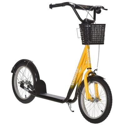 Aosom Youth Scooter, Kick Scooter with Adjustable Handlebars, Double Brakes, 16" Inflatable Rubber Tires, Basket, Cupholder, Mudguard Ages 5-12 Years Old, Orange