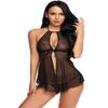 YUHOOE Sexy Nightwear Lingerie Set Babydoll With G-String V Neck Halter Transparent Mesh Dress Chemise Sleepwear Camisole Und Black view 3