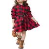 AGQT Child Girls Christmas Plaid Dress Buffalo Check Shirt Black Red Square Chequered Casual Long Sleeve A-Line Dresses with Belt Holiday Flannel Outfit Size 6-7 Years view 1
