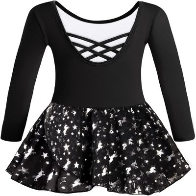 DANSHOW Ballet Leotards for Girls Dance Skirted Leotard Kids Ballet Tutu Dress Toddler Shiny Long Sleeve Dancewear(5042-06-M)
