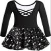 DANSHOW Ballet Leotards for Girls Dance Skirted Leotard Kids Ballet Tutu Dress Toddler Shiny Long Sleeve Dancewear(5042-06-M) view 1
