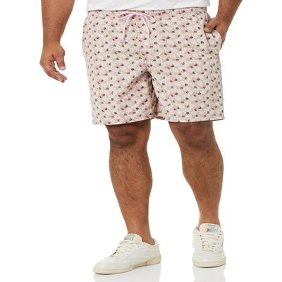 Amazon Essentials Men's 8" Inseam Relaxed-Fit Drawstring Walk Shorts (Available in Plus Size), Dusty Pink Palm Leaf Print, Medium
