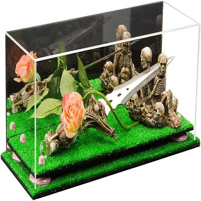 Better Display Cases Versatile Clear Acrylic Trucks, Trains and Rockets Display Case - Large Rectangle Box with Mirror Case, Pink Risers and Turf Base 19.25" x 8.25" x 8" (V47/A103)