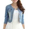 MYtodo Women's Short Jean Round Neck Three Quarter Sleeve Top Denim Coat (M) view 2