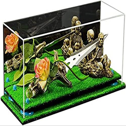 Better Display Cases Versatile Clear Acrylic Trucks, Trains and Rockets Display Case - Large Rectangle Box with Mirror Case, Blue Risers and Turf Base 19.25" x 8.25" x 8" (V47/A103)