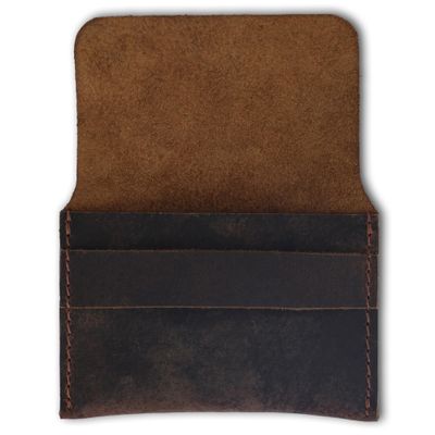 CestAntiQ, Distressed Leather Business Card Holder Slim Credit Card Wallet for Men and Women Vintage Brown Leather Compact Minimalist Card Organizer for Pocket or Purse Durable Card Case (Brown)
