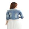 MYtodo Women's Short Jean Round Neck Three Quarter Sleeve Top Denim Coat (S) view 4