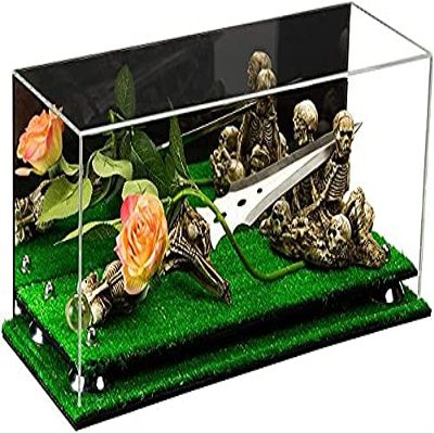 Better Display Cases Versatile Clear Acrylic Trucks, Trains and Rockets Display Case - Large Rectangle Box with Mirror Case, Silver Risers and Turf Base 19.25" x 8.25" x 8" (V47/A103)