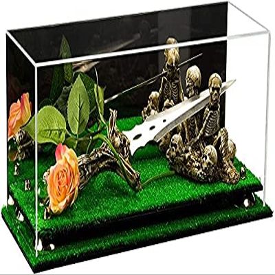 Better Display Cases Versatile Clear Acrylic Trucks, Trains and Rockets Display Case - Large Rectangle Box with Mirror Case, Gold Risers and Turf Base 19.25" x 8.25" x 8" (V47/A103)