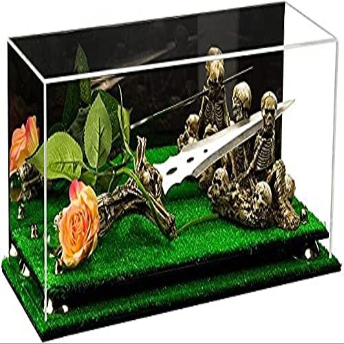 Better Display Cases Versatile Clear Acrylic Trucks, Trains and Rockets Display Case - Large Rectangle Box with Mirror Case, Gold Risers and Turf Base 19.25" x 8.25" x 8" (V47/A103)