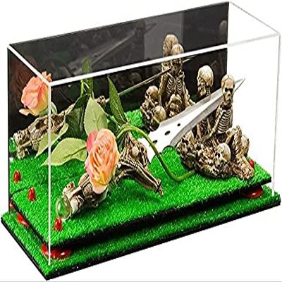 Better Display Cases Versatile Clear Acrylic Trucks, Trains and Rockets Display Case - Large Rectangle Box with Mirror Case, Red Risers and Turf Base 19.25" x 8.25" x 8" (V47/A103)