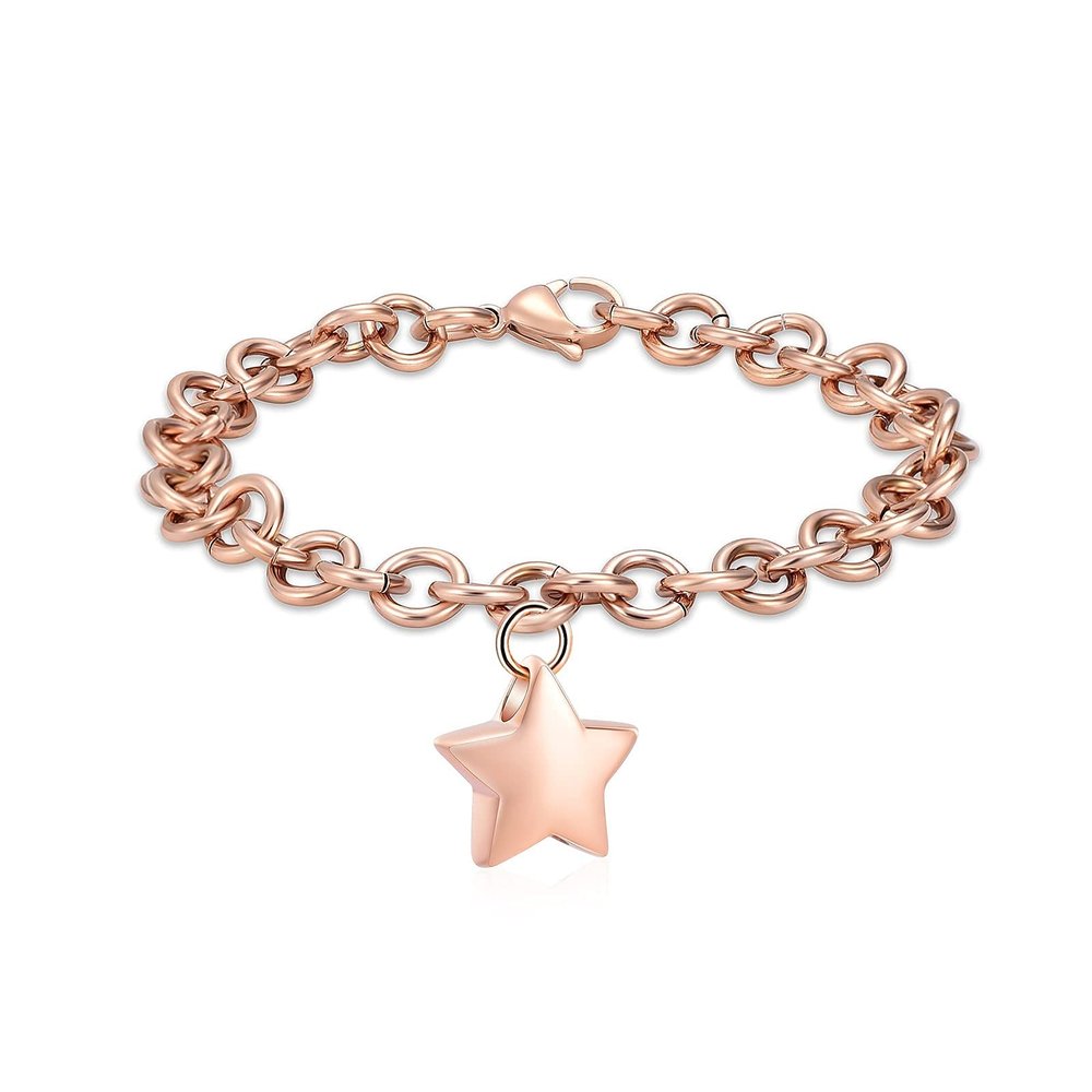 KBFDWEC 22cm Cremation Jewelry Star Urn Bracelet for Ashes for Women Gilrs Keepsake Bangle Memorial Link Bracelet Rose Gold